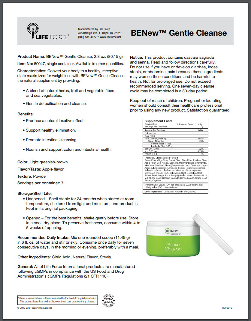 Gentle Cleanse Product Facts